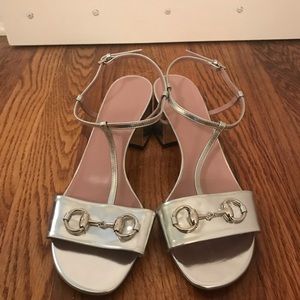 Gucci metallic block heel sandals